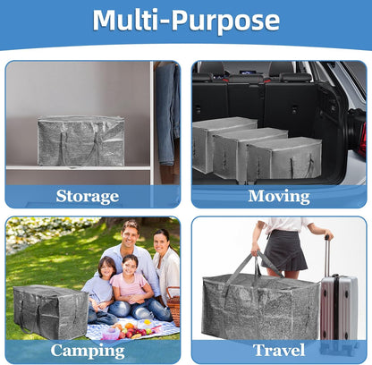 Moving Bags Extra Large - Heavy Duty Storage Totes with Wrap-Around Handles & Reinforced Zippers - Foldable Moving Box Alternative, Water-Resistant for Dorm, Closet & Under Bed Storage (Clear)