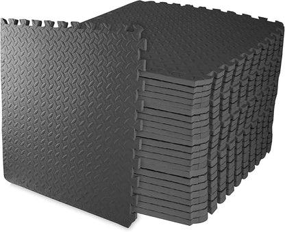BalanceFrom Puzzle Exercise Mat 1/2" Thick, EVA Interlocking Foam Floor | Tiles for Home Gym, Mat for Home Workout Equipment, Floor Padding for Kids, Black, 24 in x 24 in x 1/2 in, 144 Sq Ft-36 Tiles