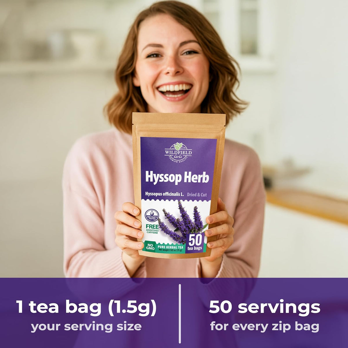 50 Bags Hyssop Dried Herb Hyssop Tea (Hyssópus Officinális) - 50 Count 1.5g Tea Bags Hisopo