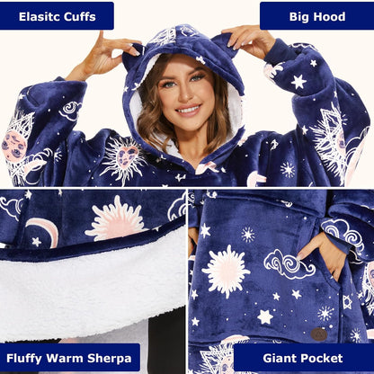 THREE POODLE Wearable Blanket Hoodie for Women, Oversized Sherpa Sweatshirt Blanket for Adults Men, Cozy Hooded Blankets, Gifts for Teen Girls Women Mom Sister