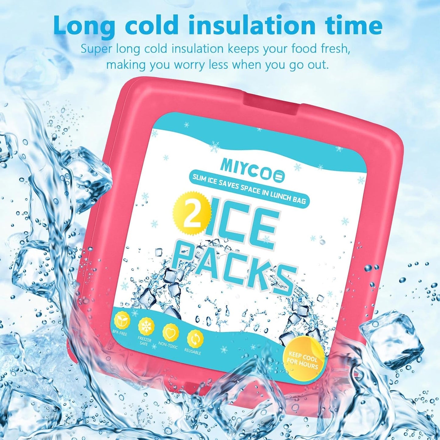 MIYCOO Ice Packs for Lunch Boxes & Coolers - Quick Freeze Ice Pack Space Saving Freezer Packs - Reusable Slim Original Cool Pack - Cooler Accessories for Beach, Camping and Fishing