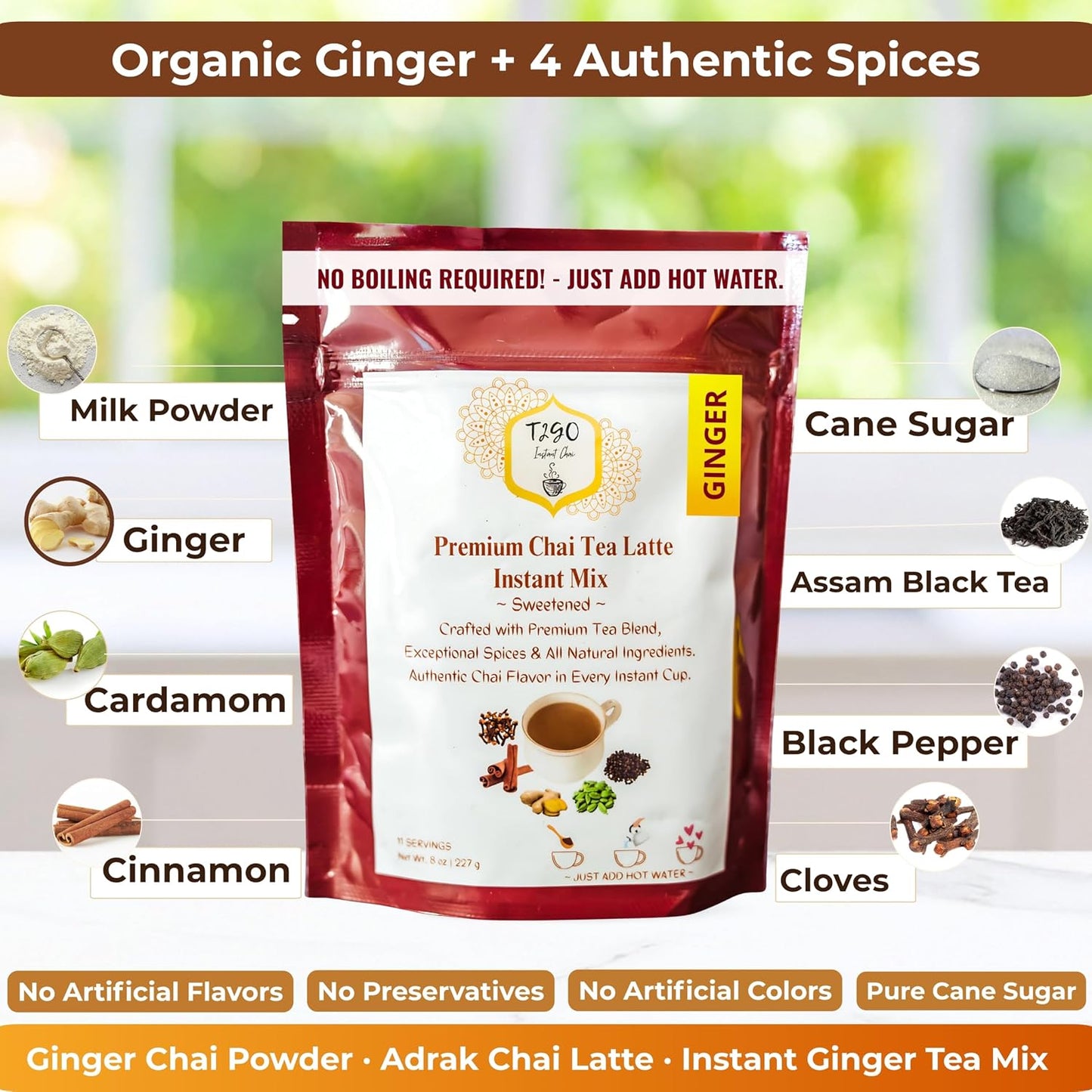 T2GO Authentic Karak Masala Chai Tea Mix – Just Add Water, 8 oz | Bold karak-style masala chai — real milk & spices in every scoop, no simmering