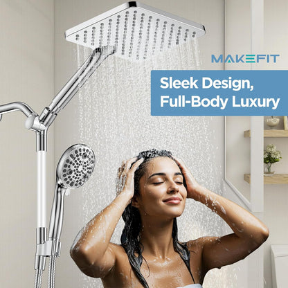 MakeFit Dual Filtered Rain Shower Head Combo, High Pressure Handheld Shower Head with Adjustable Bar - Rainfall Shower Head And Showerhead with Filter for Hard Water - Removes Chlorine