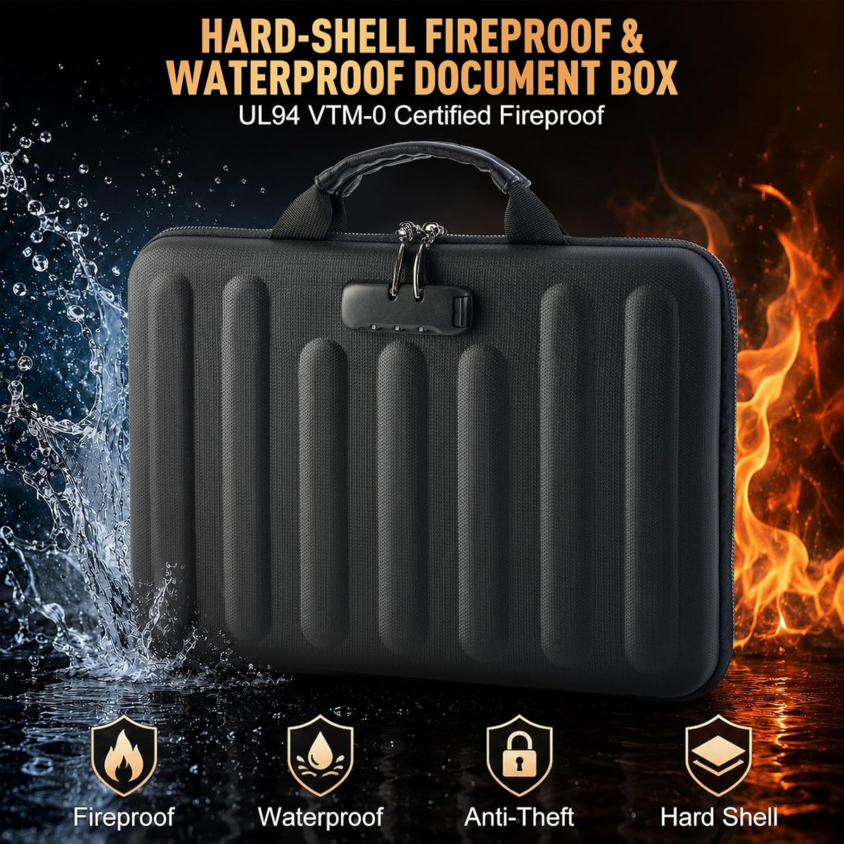 Hard-Shell Fireproof Document Box, UL94 VTM-0 Certified