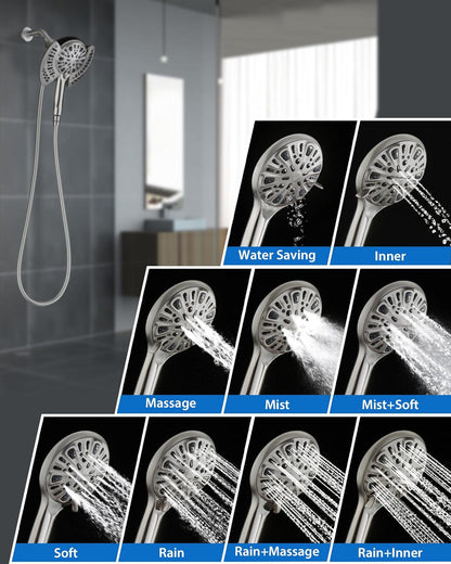 INAVAMZ Shower Head with Handheld High Pressure: Hand Held Shower Head & Rain Shower Head 2-IN-1 Shower Head with 59" Rotatable Stainless Steel Hose, Shower Trim Systems, Sliver 2.5 GPM 15391 Filter