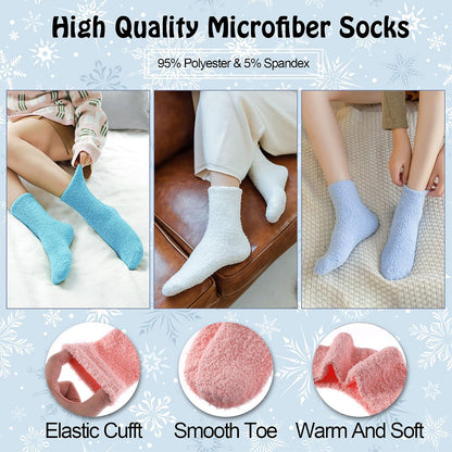 LANLEO 5/6 Pairs Womens Super Soft Fuzzy Plush Warm Winter Home Sleeping Slipper Socks