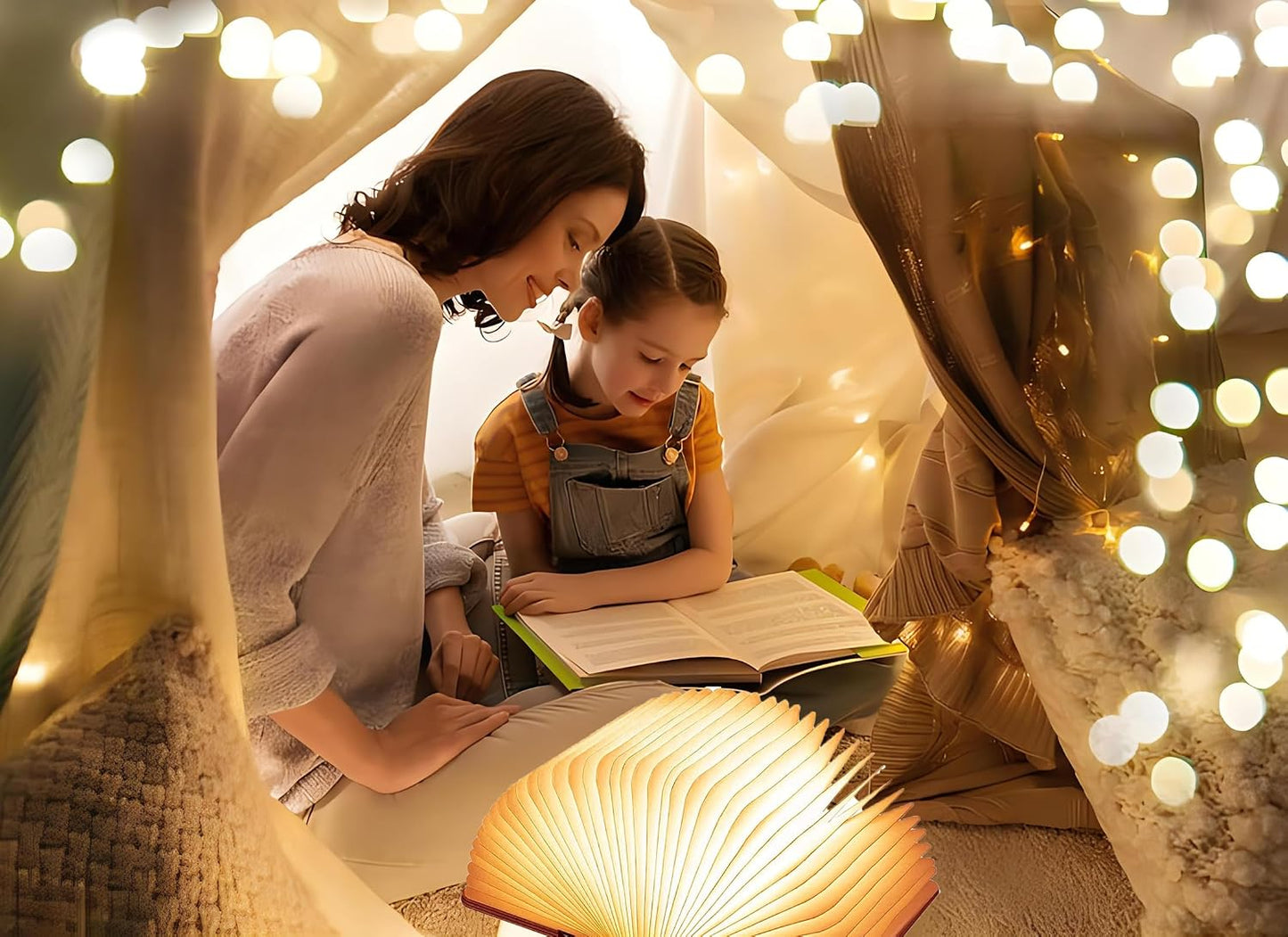 5.7Inch Wooden Book Lamp, 6 Colors Folding Book Light, USB Rechargeable, 360° Shaped Light, Novelty Reading Accessories, Book Themed Gifts