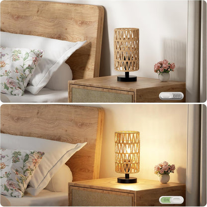 Fenmzee Small Table Lamp for Bedroom - Inline Control, Bedside Lamp with 3000K A15 LED Blub, Easy Assembly (Cream Shade - Wood Base, 9" Inline Control)