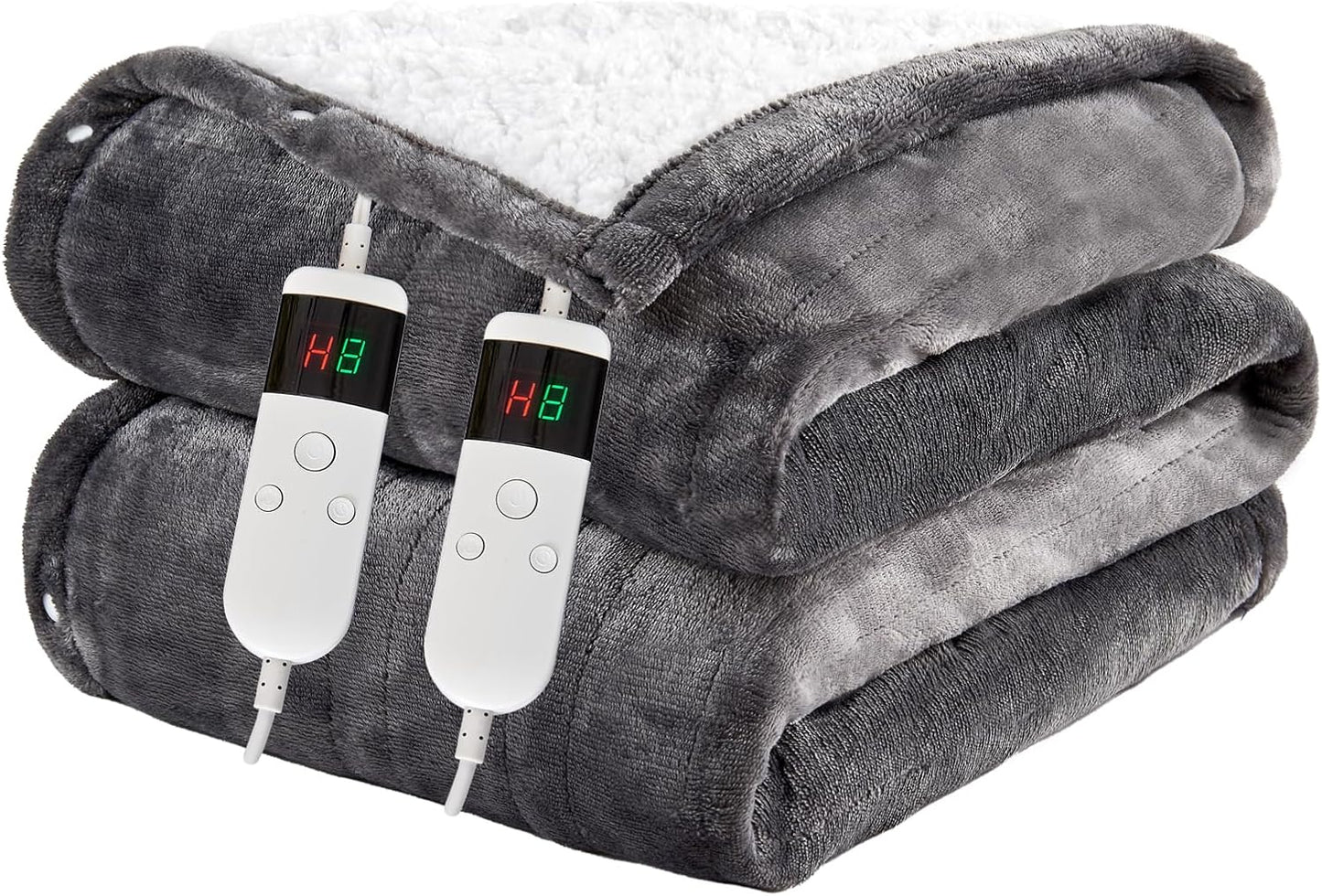 Electric Blanket Heated Throw, Soft Flannel 50"x60" Heating Blanket with 8 Hours Auto Off 10 Fast Heating Levels Machine Washable Sherpa Heated Blanket with Overheating Protection