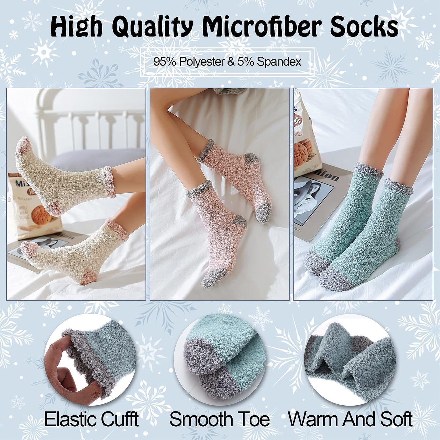 LANLEO 5/6 Pairs Womens Super Soft Fuzzy Plush Warm Winter Home Sleeping Slipper Socks