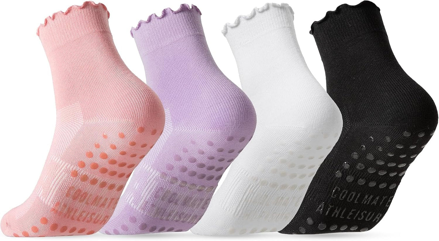 COOLMATE Pilates Socks with Grips for Women, Yoga Socks, Crew Non Slip Women for Barre, Pilates Gifts for Women - Colors B