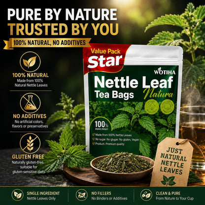 WOTIHA Premium Natural Nettle Leaf Tea Bags, 60 Count – 100% Pure Herbal Tea,Supports Kidney & Joint Health Caffeine-Free, Non-GMO, Additive-Free, Gluten-Free