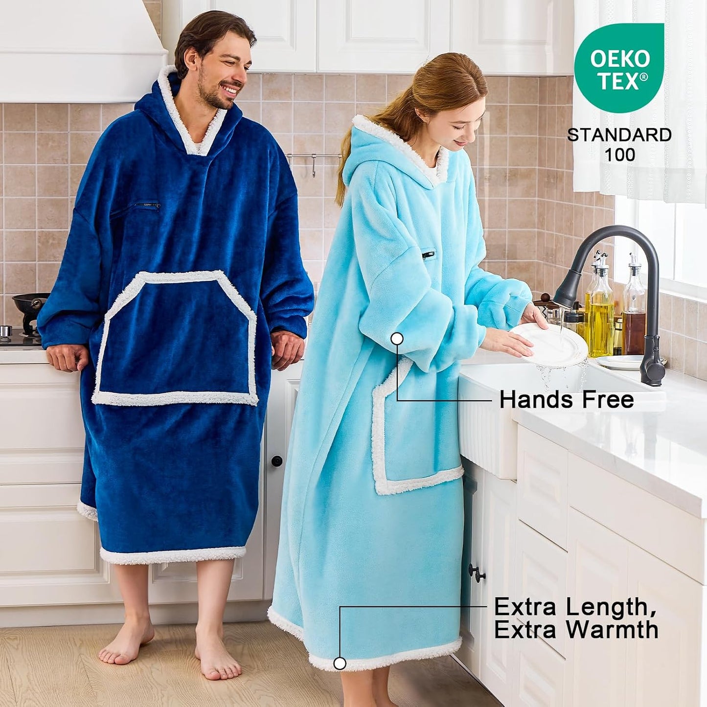 IFNOW Wearable Blanket Hoodie, Oversized Sherpa Fleece Hooded Blanket Sweatshirt with Eye Mask and Pocket, Comfy Long Flannel Blanket for Adults Men,Gifts for Women Mom Girlfriend,MoonFace