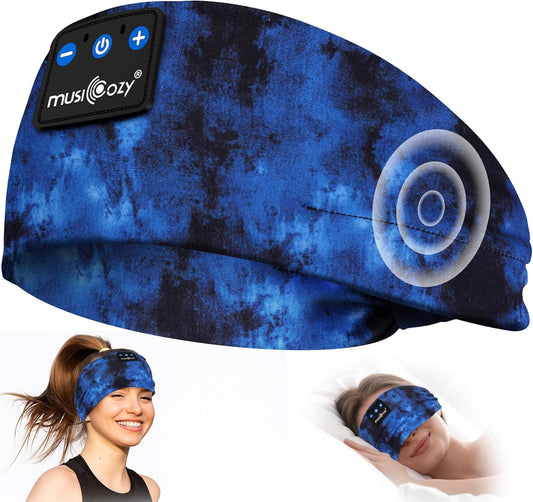 MUSICOZY Sleep Headphones Bluetooth 5.4 Headband, Wireless Earphones Sweat Resistant Earbuds with Ultra-Thin HD Stereo Speaker for Workout Running(Tie-dye Pink)