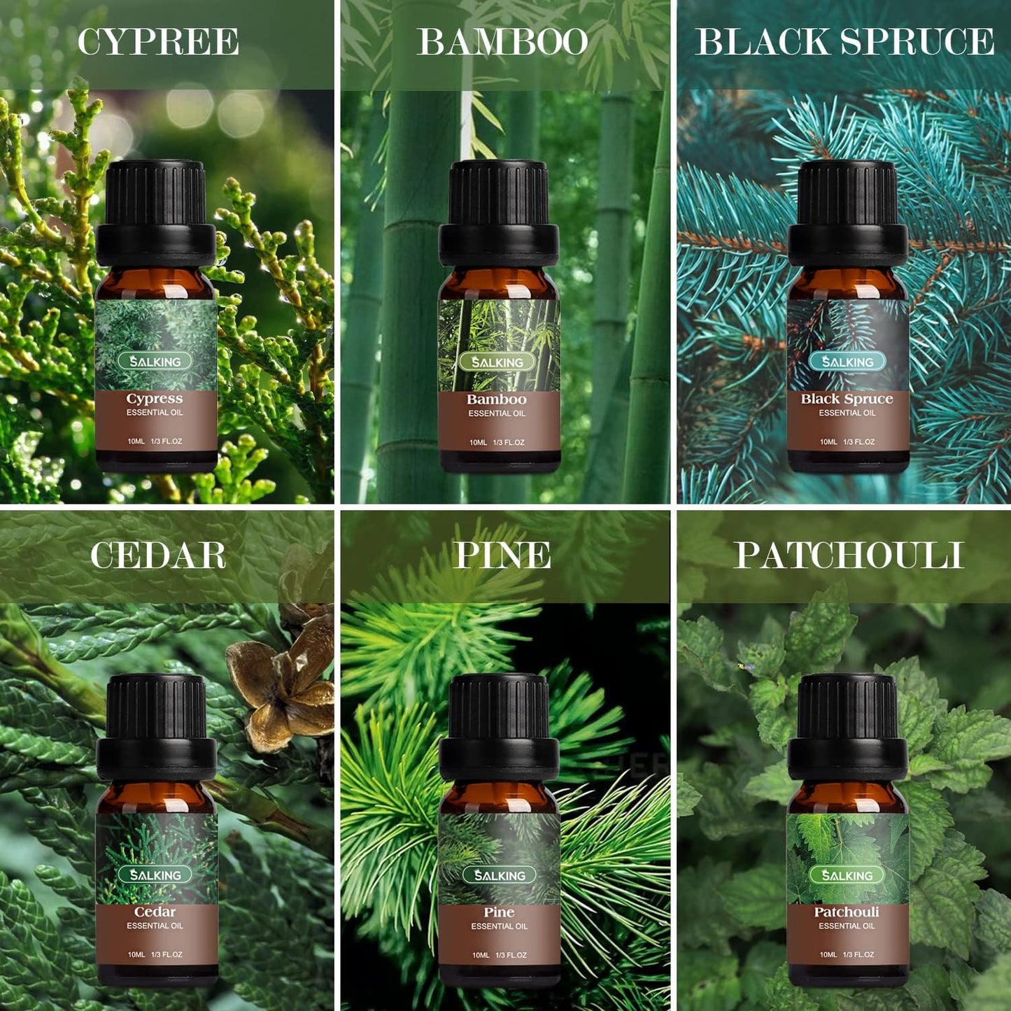 SALKING Floral Essential Oils Set, Premium Pure and Natural Essential Oils, Fragrance Oil Scented Oils for Oil Diffusers 6 x 10 ML - Lavender, Rose, Jasmine, Cherry Blossom, Gardenia, Chamomile