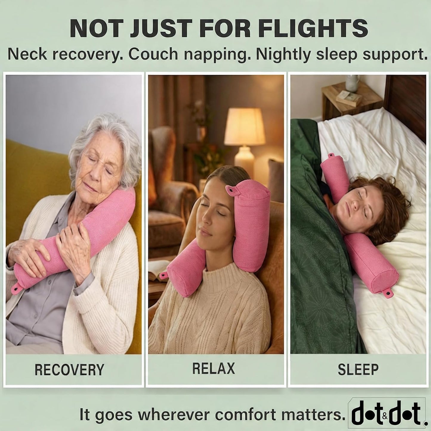 Dot&Dot Twist Memory Foam Travel Pillow, Bendable Neck Pillow for Airplane, Car and Home, 26-Inch Adjustable Roll with Washable Cotton Cover, Gray