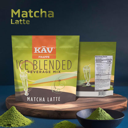 KAV Iced Blended Matcha Latte Frappe Mix | Instant, Ready-to-Mix Matcha Latte Powder for Hot or Cold Drinks – 10 oz