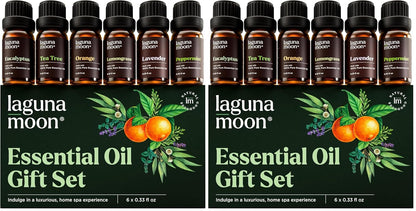 Lagunamoon Essential Oils Set, Top 20 Gift Set Oils for Diffusers, Humidifiers, Aromatherapy, Candle Making Scents, Cars & Home Products, Peppermint, Tea Tree, Lavender, Eucalyptus, Lemongrass (10mL)