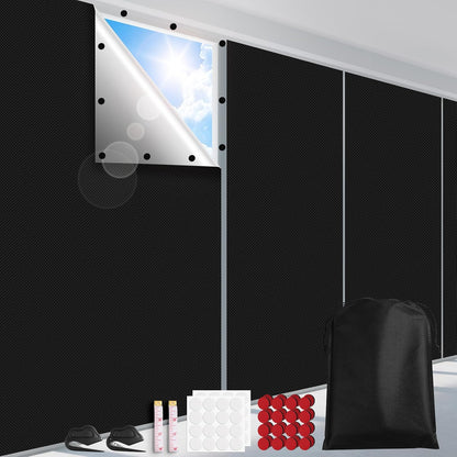 FADOTY Blackout Curtains for Bedroom, Portable 100% Black Out Window Cover Film, Cuttable Blackout Shades Fabric Sheet, No Drill Window Blinds, Sun Heat Light Blocker for Travel Media Dorm, 57'' W