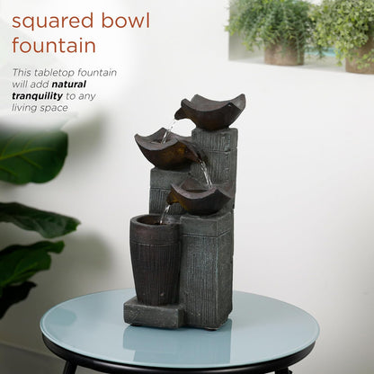 Alpine Corporatio 14" Tall Stoned Jar Cascading Water Fountain with LED Lights, Elegant Tabletop Water Feature for Home, Office, Living Room, and Bedroom Decor, Gray