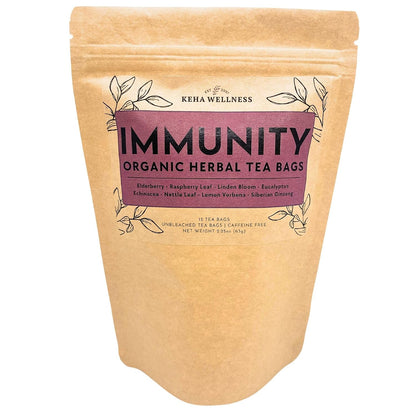 Keha Wellness Immunity – Organic Elderberry & Echinacea Herbal Tea Bags, 15 Caffeine-Free Tea Bags, Full-Flavor Blend, Made in the USA