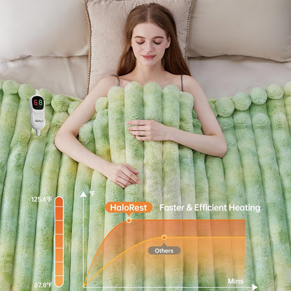 Heated Throw Blanket, Faux Fur Cozy Heating Blanket with Overheat Protection, 1/2/4/6/8 Hours Auto-Off 10 Heat Level, Machine Washable (50x60 Inches, Cream White)