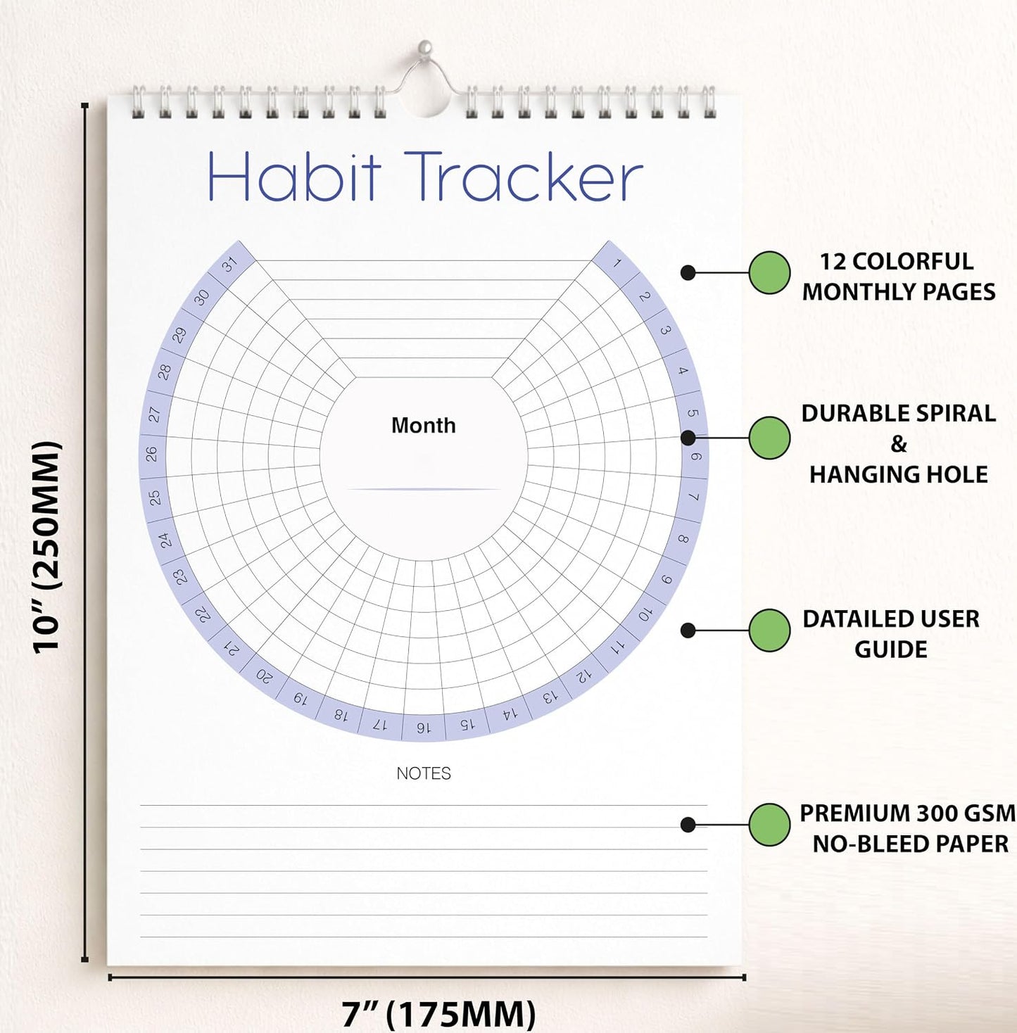 Habit Tracker Calendar (Undated 12 Month) with Silver Spiral Bound and Hanger, 7"x10" Habit Planner, Daily Weekly and Monthly Habit Tracker Journal, Habit Calendar, Colorful Layout.