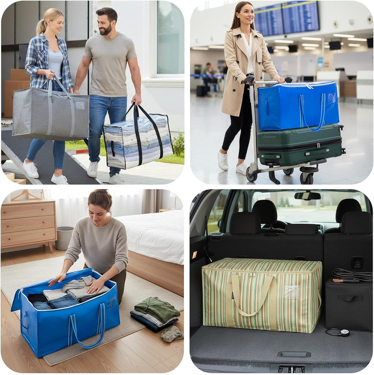 BALEINE Oversized Moving Bags with Reinforced Handles, Heavy-Duty Storage Tote for Clothes, Moving Supplies (Clear)