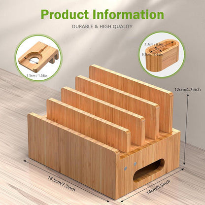 Pezin & Hulin Bamboo Charging Station for Phone, Watch&Earbud with 5 Cables