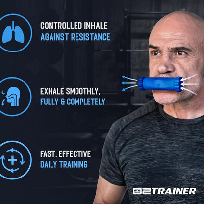 O2Trainer Breathing Muscle Training Device | Lung Power & Endurance Tool for Athletes, Singers & High-Altitude Performance | Diaphragmatic Respiratory Trainer | 16 Resistance Caps