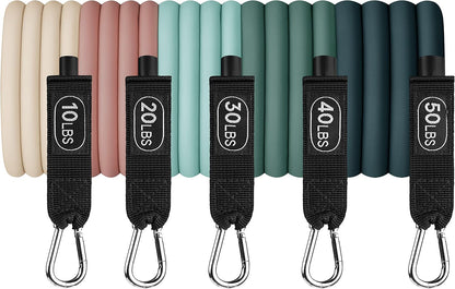 Retrospec Train Resistance Bands Set for Working Out - 5 Stackable Bands, Handles & Door Anchor - Portable Fitness Equipment for Physical Therapy & Yoga Includes Carry Bag
