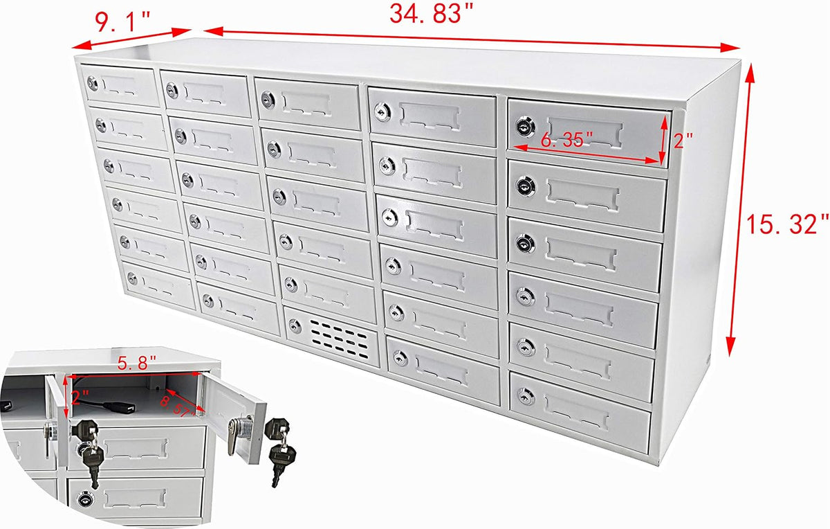 FixtureDisplays® 30-Slot Cell Phone Smartphone Charging Station Lockers Assignment Mail Slot Box USB Femal Ports in Each Slot Max 5 Watts Per Slot Output 15252-USB-NPF