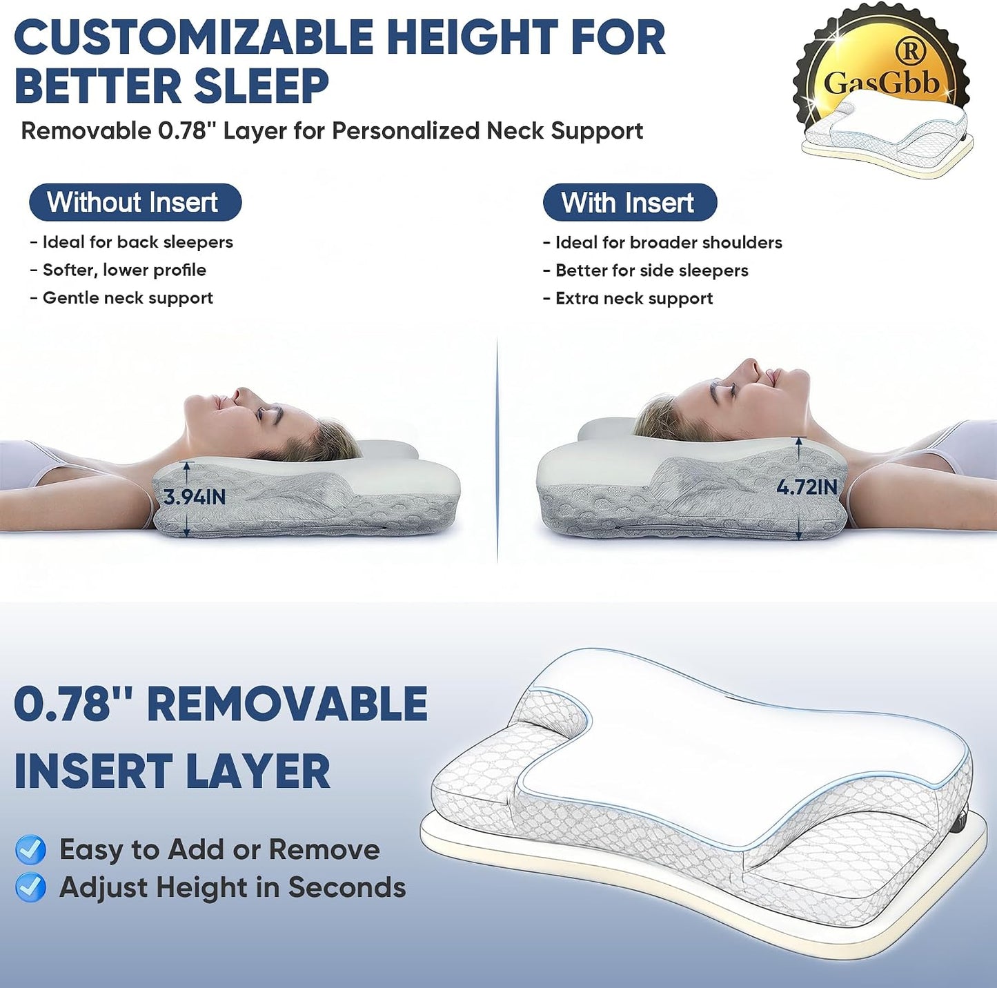 CPAP Pillow for Side, Back & Stomach Sleepers, Adjustable Cervical Memory Foam Neck Pillow with Cooling Cover & Mask Cutouts, Ergonomic CPAP Bed Pillow to Reduce Air Leaks & Mask Pressure
