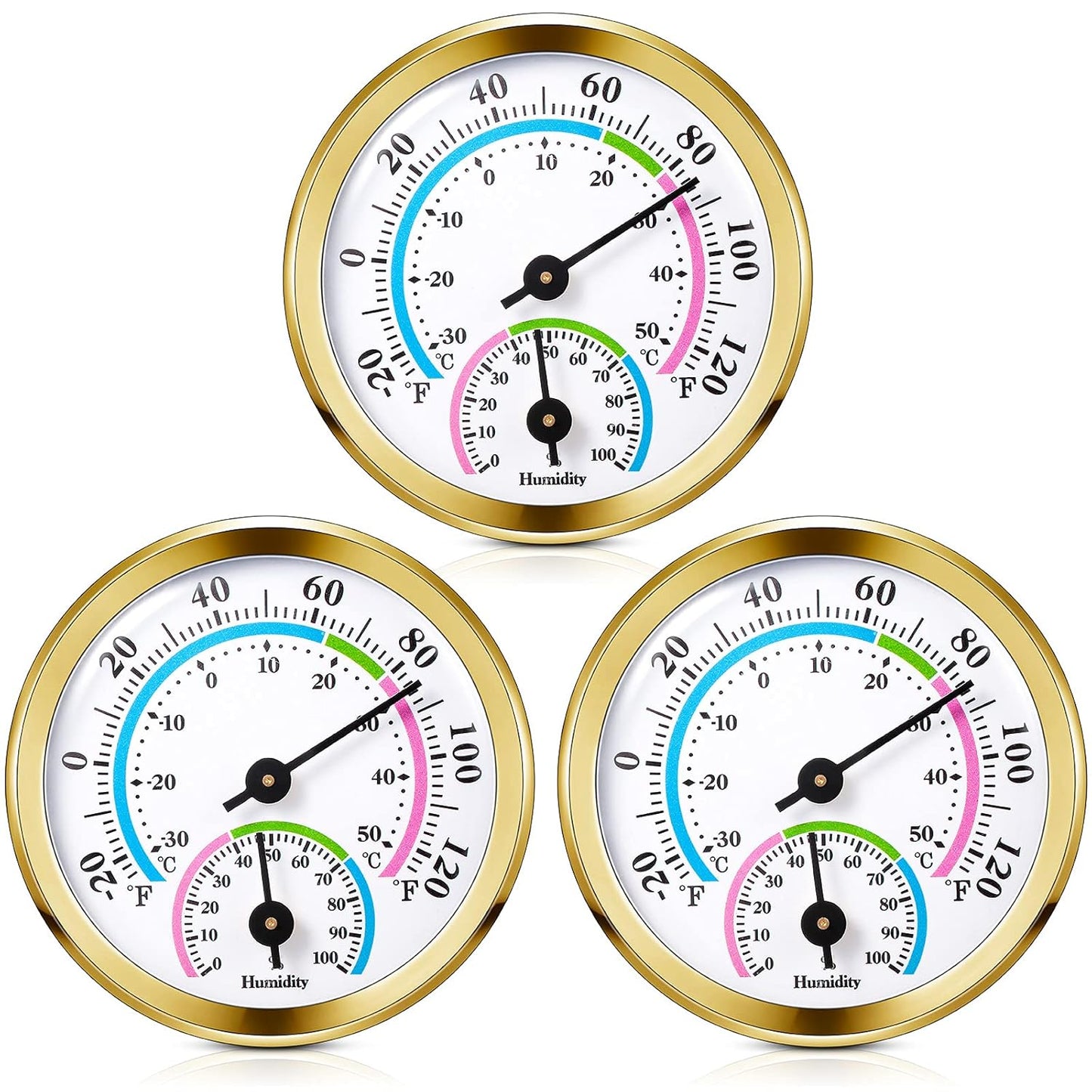 Weewooday 3 Pcs Indoor Outdoor Thermometer 2 in 1 Mini Home Temperature Humidity Hygrometer Monitor Gauge for Home Offices Wall(Silver,2.2 Inch)