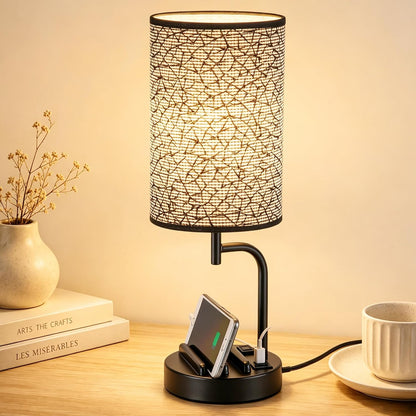 Dreamholder Touch Control USB Table Lamp with USB C/A & AC Outlet, 3-Way Dimmable Bedside Lamp, Modern Nightstand Lamps for Bedroom Living Room Guest Room Office, Bulb Included, Gold