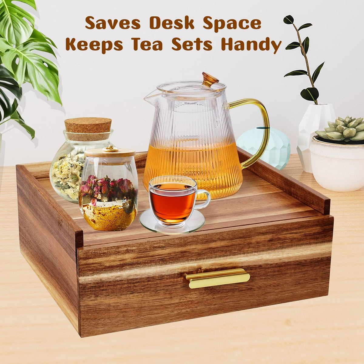 NANXITU Acacia Wood Tea Holder Organizer, Tea Box Organizer Storage Box
