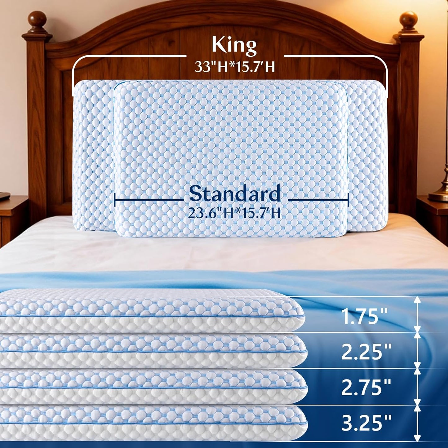 Thin Pillow for Sleeping, Cooling Gel Flat Pillow for Stomach and Back Sleepers, Ultra Slim Stomach Sleeping Pillows for Shoulder Neck Pain Relief, Low Profile Memory Foam Pillows 2.25-inches