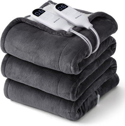 Bedsure Heated Blanket Throw Blanket with Preheat Function - Fast Heating Electric Blanket, Soft Flannel Throw with 6 Time Settings(Up to 10H), 6 Heating Settings, Gifts for Grandma (50"x60", Cream)