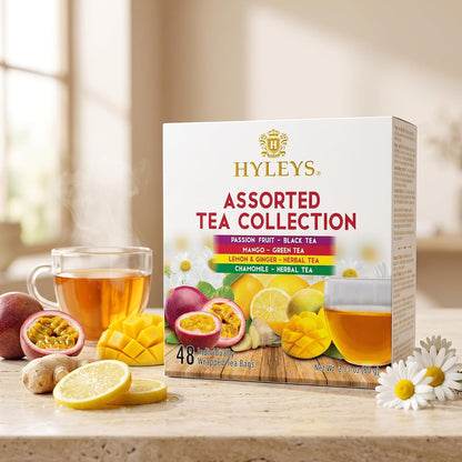 Hyleys Assorted Tea Collection, Passion Fruit, Mango, Lemon, 48 Tea Bags