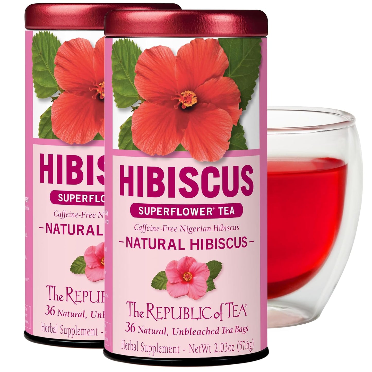 The Republic of Tea – Natural Hibiscus Tea, 36 Tea Bags, Herbal Blend, Caffeine Free, Gluten Free