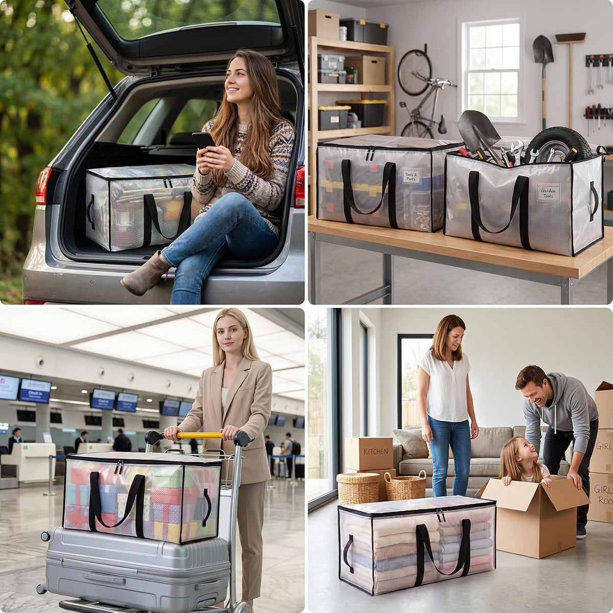 BALEINE Oversized Moving Bags with Reinforced Handles, Heavy-Duty Storage Tote for Clothes, Moving Supplies (Clear)