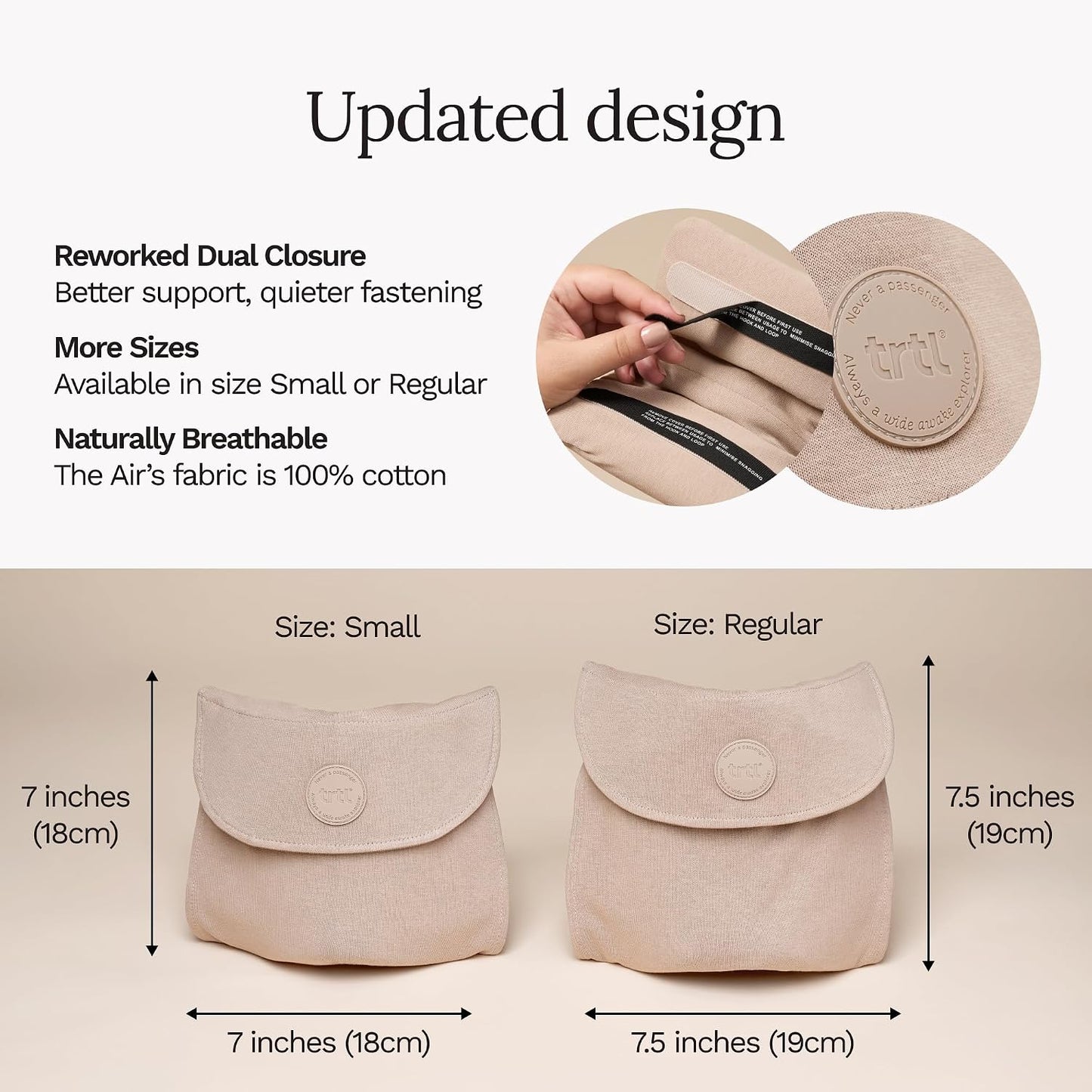 Trtl Travel Pillow Original 2.0 – Scientifically Proven Super Soft Travel Pillow with Premium Head & Neck Support – for Airplane Travel – Machine Washable – Lightweight & Compact – Sand Beige