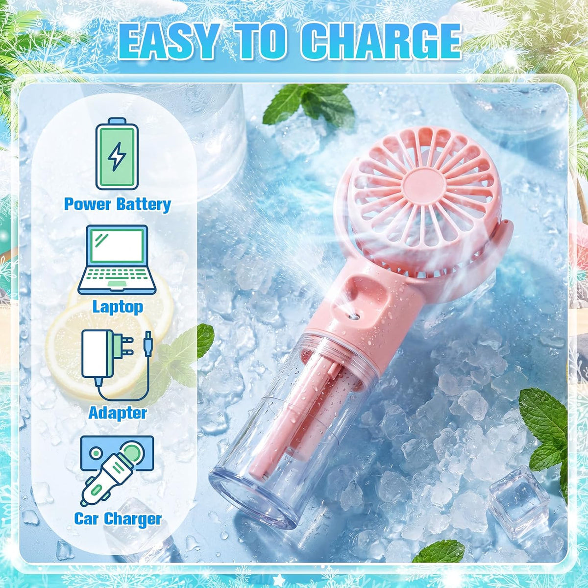 Misting Fans Portable Handheld Rechargeable, Spray Fan