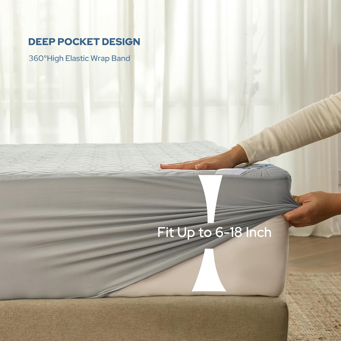BEDLORE Waterproof Mattress Protector, King Size Mattress Pad with Deep Pocket 6"-18" Depth, Soft Noiseless Dirt-Proof Bed Mattress Cover Washable for Home, Bedroom, Hotel (Gray)