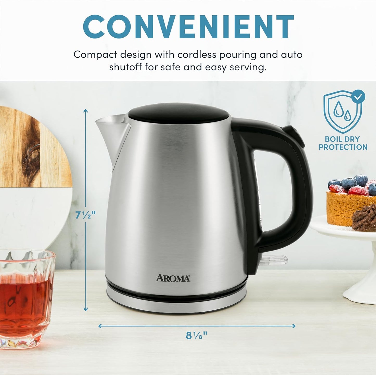 Aroma Housewares 1.0L / 4-cup Stainless Steel Electric Kettle (AWK-267SB)