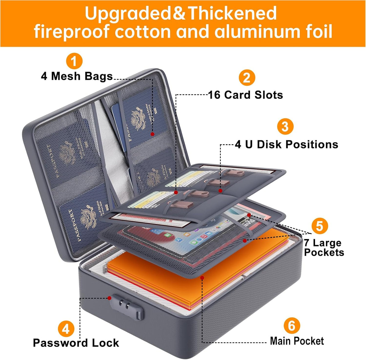 DocSafe 5200°F Fireproof Document Organizer Box with Lock, Heat Insulated