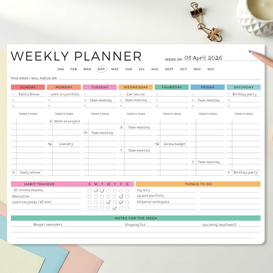 Beautiful Weekly Planner - Undated To Do List Notepad with 52 Sheets