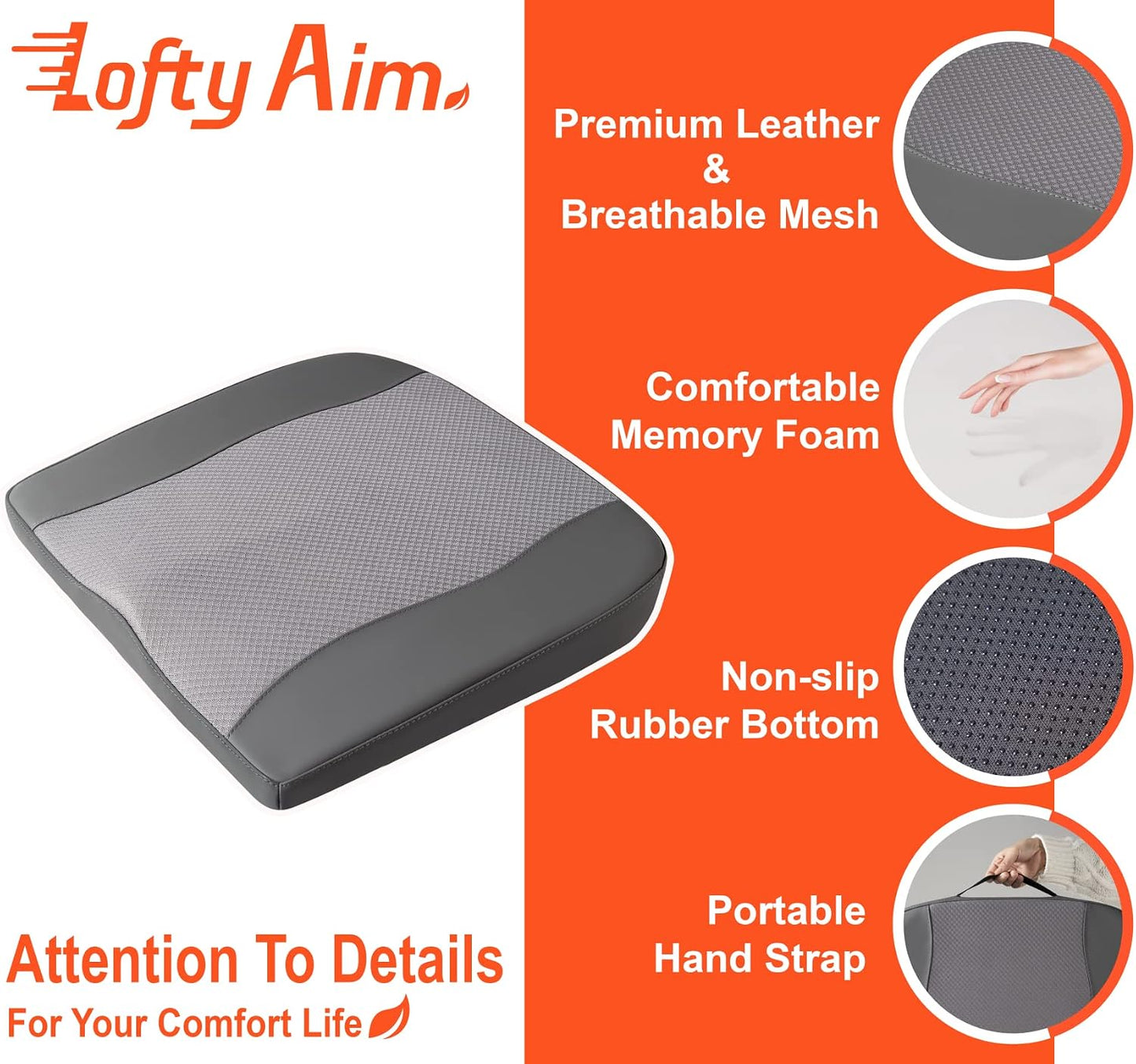 Lofty Aim Car Seat Cushion, Comfort Memory Foam Car Cushions for Driving - Sciatica & Lower Back Pain Relief, Driver Seat Pillow for Auto, Office Chair, Wheelchair - Black