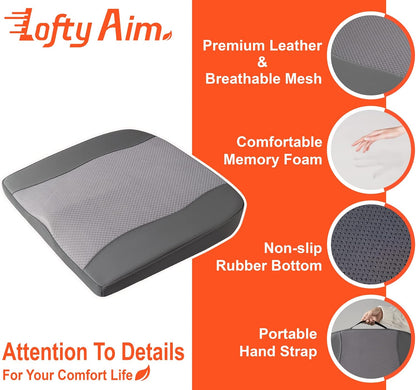 Lofty Aim Car Seat Cushion, Comfort Memory Foam Car Cushions for Driving - Sciatica & Lower Back Pain Relief, Driver Seat Pillow for Auto, Office Chair, Wheelchair - Black