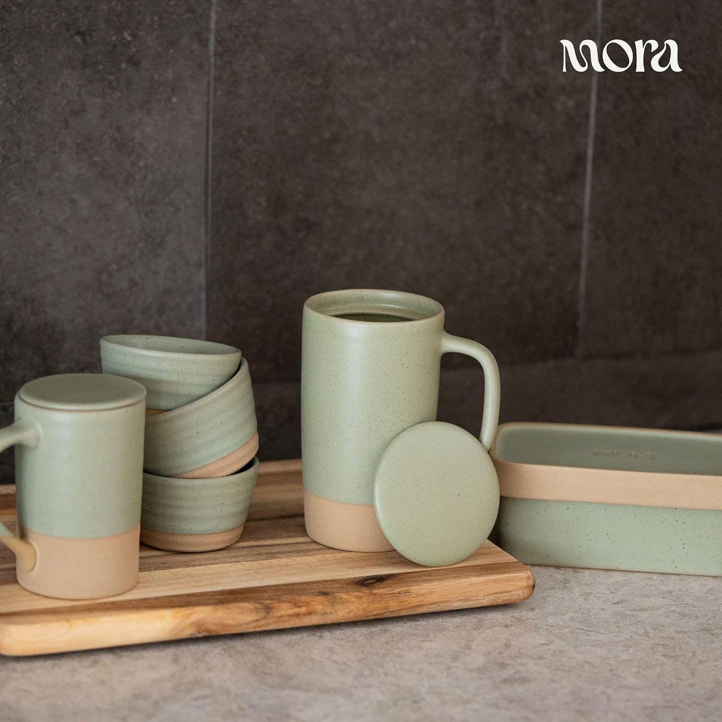 Mora Ceramics Large Tea Mug with Loose Leaf Infuser and Ceramic Lid, 18 oz, Portable, Microwave and Dishwasher Safe, Tall Coffee Cup - Rustic Matte Ceramic Glaze, Modern Herbal Tea Strainer, Olive